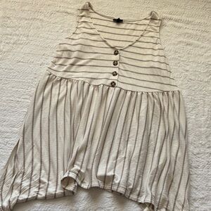 Torrid Sleeveless Striped Peplum Tunic- Tank Top - Cream with Taupe Stripes